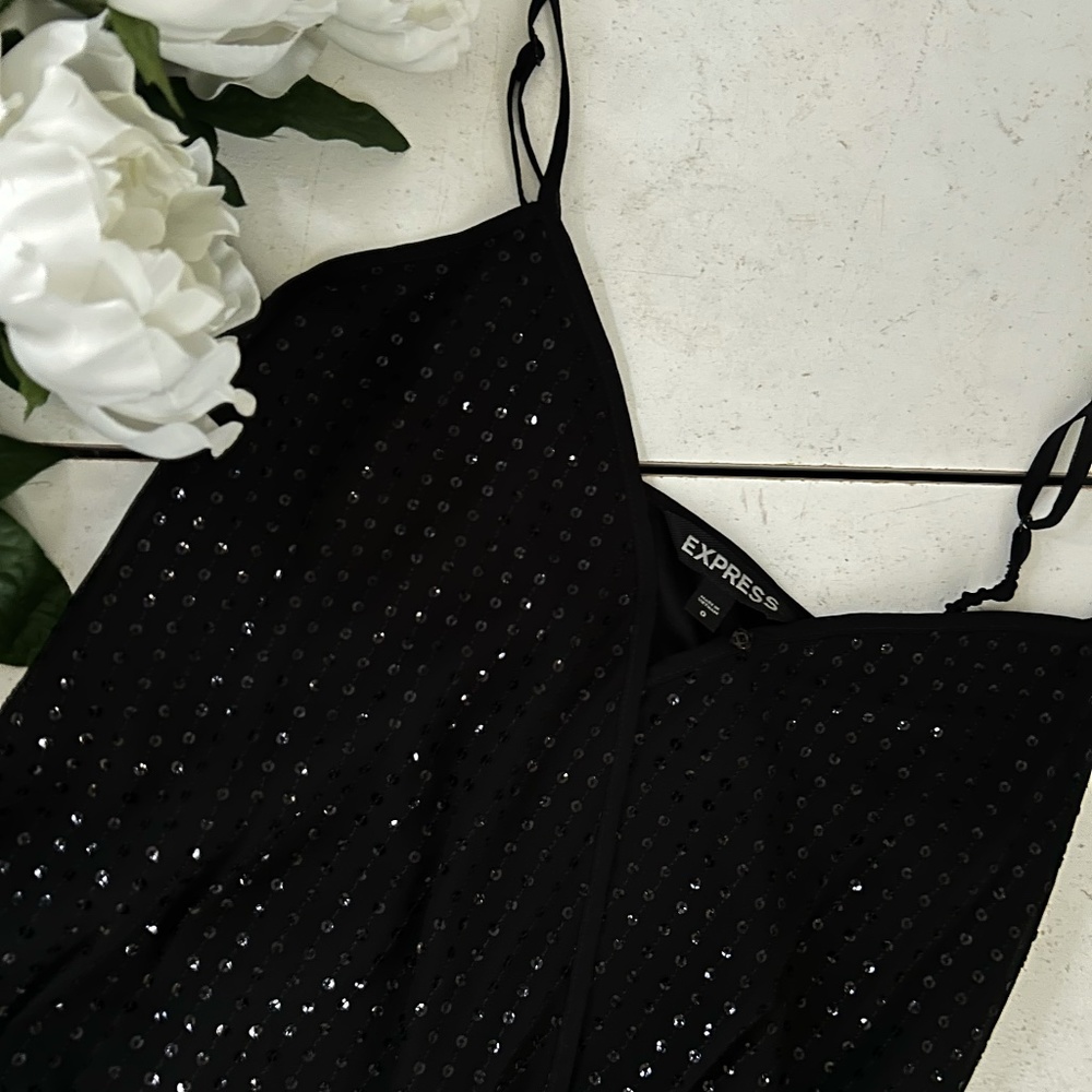 Express Medium Black Jumpsuit Sequin Adjustable S… - image 1